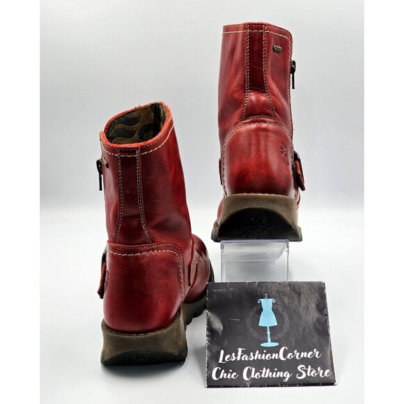 Fly London Women's Red  Leather Seku Wedge Buckled Ankle Boots Sz (5.5) 36 2907 - Picture 5 of 16